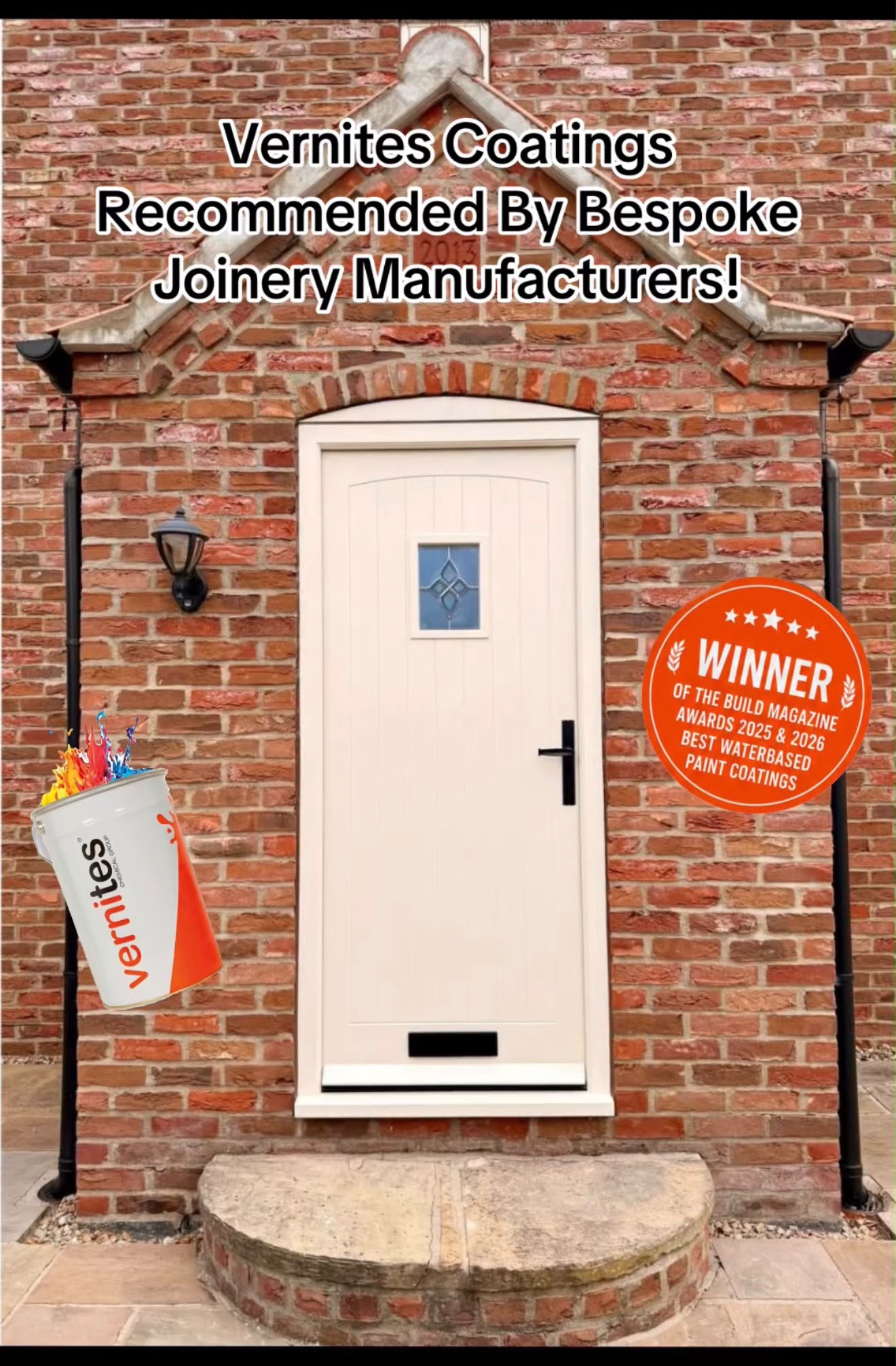 Cream painted bespoke front door with stone steps