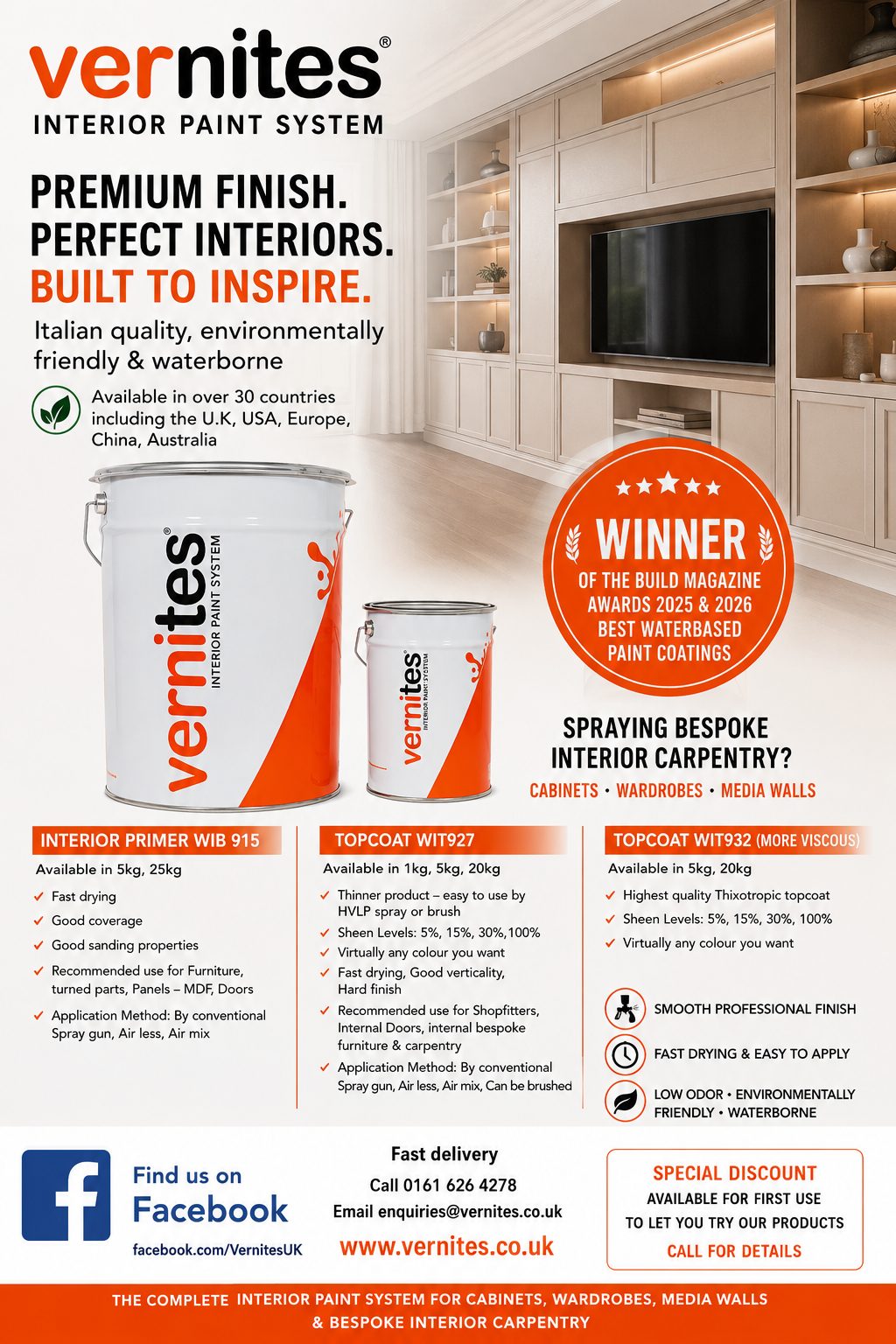 Vernites internal paint system range sheet with the full product grid